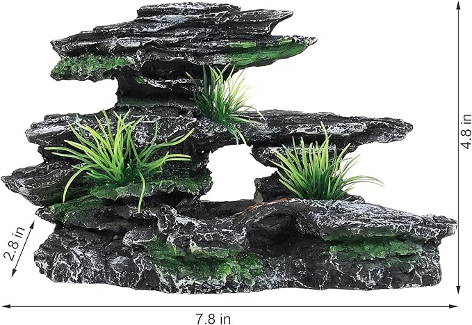 Aquarium Decor Mountain View Stone Ornament, Premium Landscape Fish Tank Decorations Large, Fish Tank Accessories, Ideal for Betta, Snails, Turtle, Hiding, Playing, Basking and Resting Spots