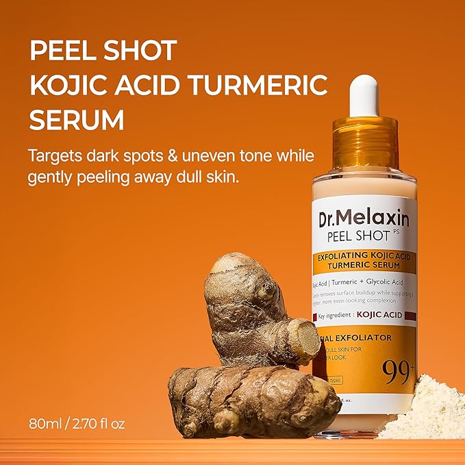 Dr. Melaxin Peel Shot Kojic Acid Turmeric Serum – Exfoliating Dark Spot Corrector with AHA/BHA & Niacinamide, Brightening & Even Tone Facial Serum (80ml / 2.70 fl oz)