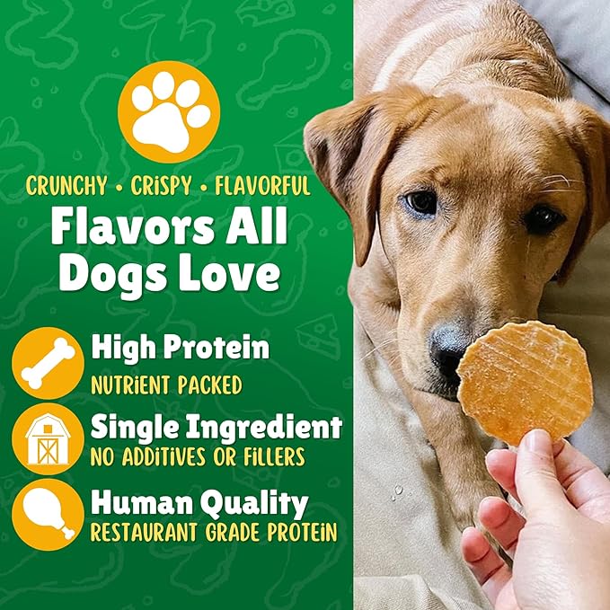 Chicken Chips Dog Treats – Made in USA, All Natural Chicken Jerky Treats, Grain-Free, High Protein, Single Ingredient, Crispy & Healthy Training Snacks for Dogs – 12 oz Bag