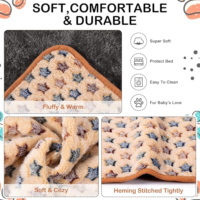 Reginary 4 Pcs Waterproof Guinea Pig Blankets Washable Small Animal Fleece Bedding Guinea Pig Cage Liners Reusable Training Pads Pet Pee Pad Sleep Mat for Hamster(Star Pattern,24 x 16 Inch)