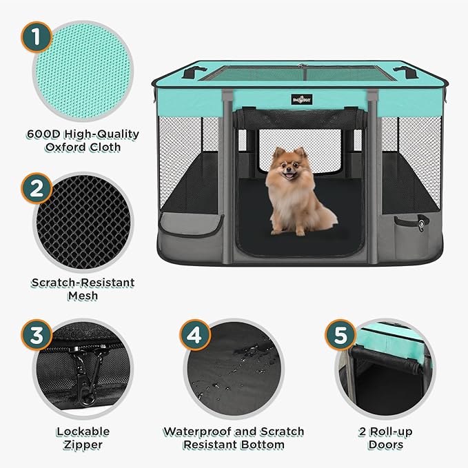 Foldable Pet Kitten Playpen, Upgrade Waterproof Portable Cat Dog Playpen Kennel Tent for Small Dog Cat, Retractable Shade Cover, Indoor Outdoor Use for Small Pet, BlackTeal.