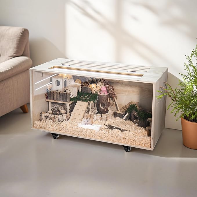Pine Small Animals Houses&Habitats Chewproof, 32" Pine Guinea Pig Cage Hamster Cage for Small Animals (32" Medium, Roller)