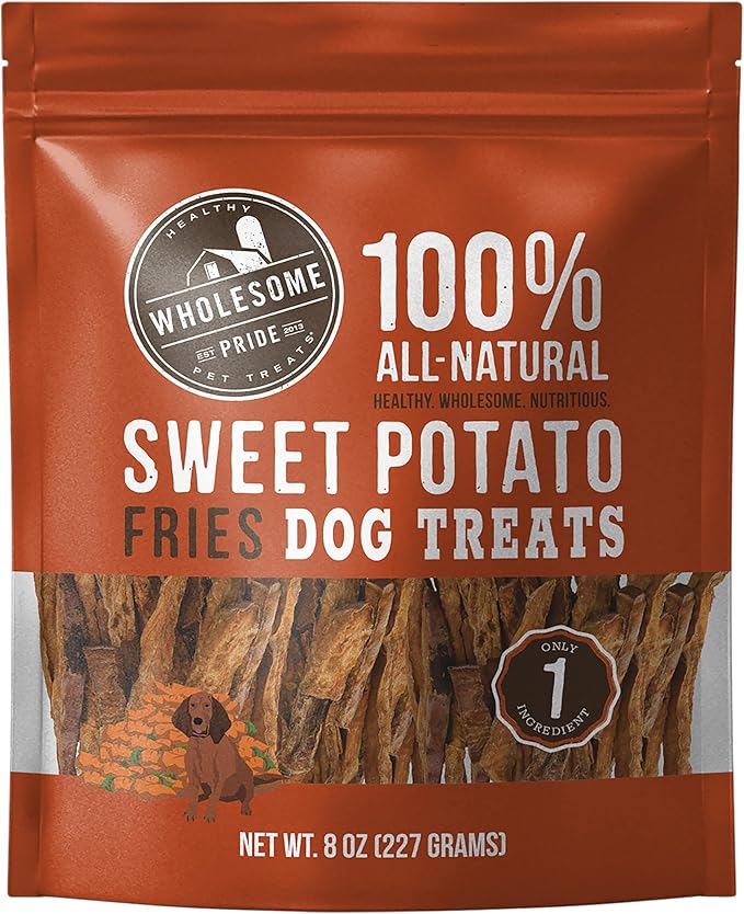 Wholesome Pride, 100% All-Natural Single Ingredient, Soft, USA-Sourced Dog Treats, Sweet Potato Fries 8oz