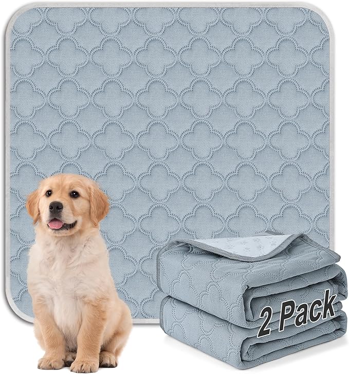 Washable Pee Pads for Dogs - 2 Pack Reusable Pee Pads，Waterproof Puppy Pads，Pet Training Pads，Super Absorbent with Dog Paw Shape Non-Slip Backing (Light Grey, 36" X 41" - 2 Pack)