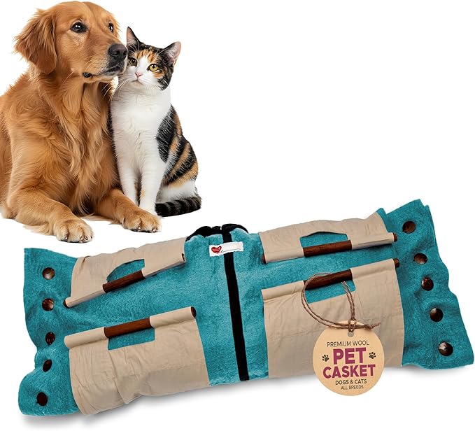 Cocoon® - Eco-Friendly Pet Burial & Cremation Ceremony Kit (Premium Wool) - Casket for Dogs and Cats – Size for Every Breed (Choose Size & Color) (Large, Teal Green)