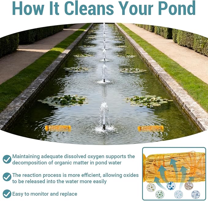 Bompro 2 Pcs Floating Wheat Straw Pond Cleaning Bag for Ponds, Fountains, Koi Tanks, and More