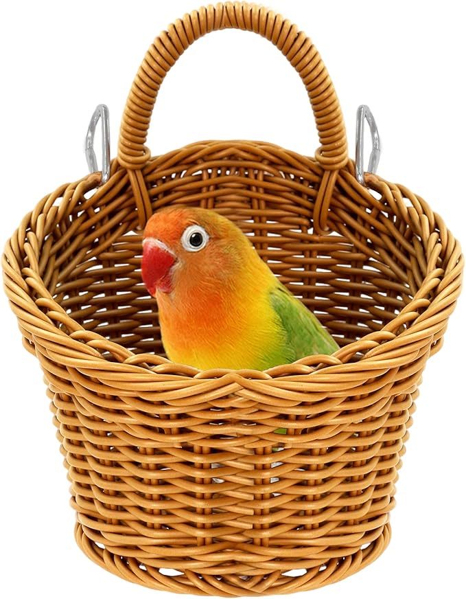 Handwoven Bird Bed for Cage, Chew Resistant Parakeet Nest with Sturdy Hooks, Non Collapse Tight Weave Parrot Bed Nest, Washable Hanging Small Bird Hammock for Budgie Lovebird Canary