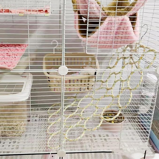 2 Pack Rat Cage Accessories, Rope Net Climbing Toys with Metal Hooks, Sugar Glider Toys, Hammock for Rat, Squirrel, Sugar Glider and Other Small Animals
