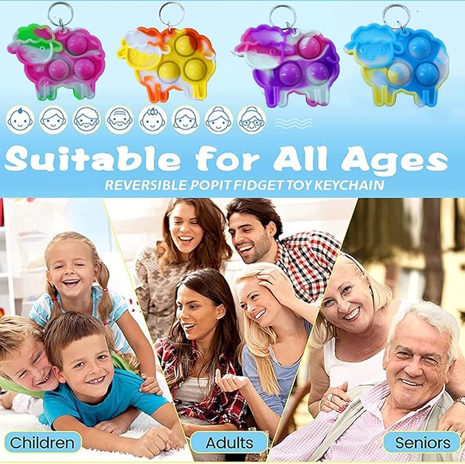 100 Packs Cute Sheep Animal Mini Pop Fidget Toys, Autism Special Needs Squeeze Sensory Summer Party Favors Gift for Kids Adults, Classroom Student Bubble Prizes