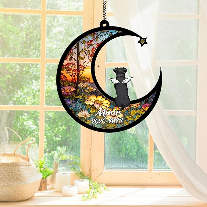 Personalized Patterdale Terrier (Black) Sun Catcher, Dog Memorial Gifts, Custom Patterdale Terrier (Black) with Wings Ornament Christmas Tree, Loss of Dog Sympathy Gift Memorial Suncatchers