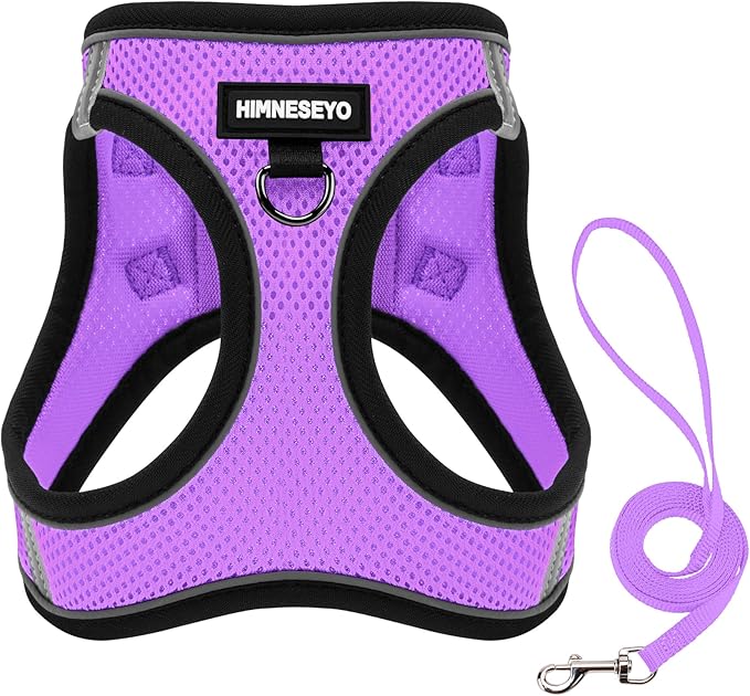 Dog Harness and Leash Set, Dog Harness for Dogs No Pull, No-Chock Step-in Reflective Breathable Lightweight Easy Walk Vest Harnesses with Safety Buckle for Small Medium Dogs, Cats (Light Purple, M)