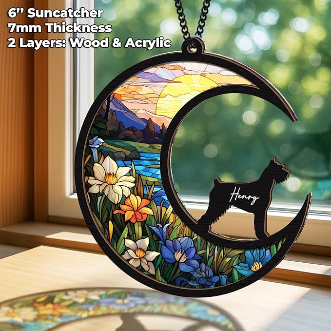 6'' Giant Schinauzer Memorial Suncatcher Personalized Name Breed Pet Ornament Window Car Hanging Sympathy Gift for Loss of Dog Passed Away Remembrance Gift for Dog Lovers SCD-B11-6-04