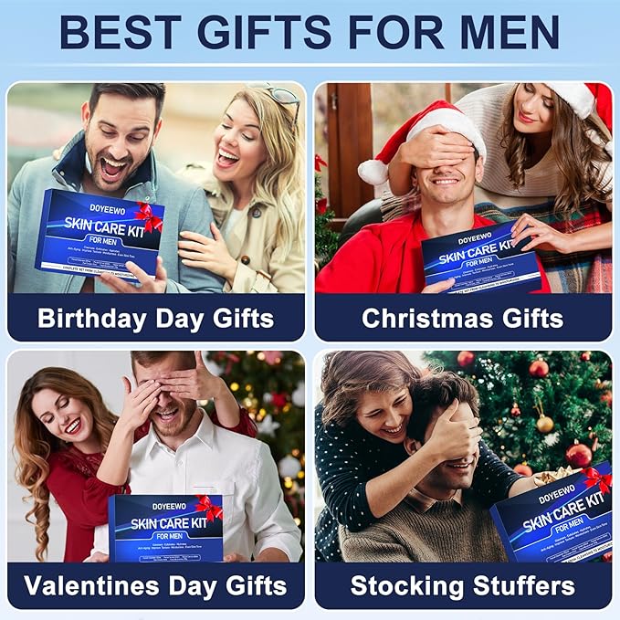 Skin Care for Men, Hydrate, Firm, Anti-Aging & Wrinkle Mens Self Care Facial Face Routine Kit,Birthday Valentines Gift Baskets for Young Men Him Teen Boy Dad Boyfriend Husband Christmas Gifts Ideas