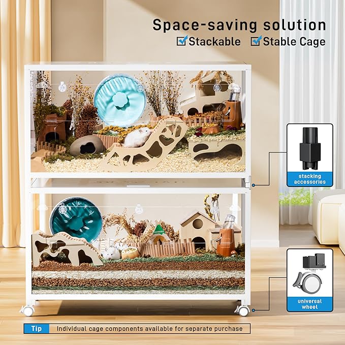 BUCATSTATE Hamster Cage Metal 2.0 - Large Hamster Enclosure Stackable with Top Access Easy Assemble 39.3L*19.7W*20.6H Inches Dwarf Syrian Hamster Tank for Gerbil, Mouse, Rat (774sq inch White)