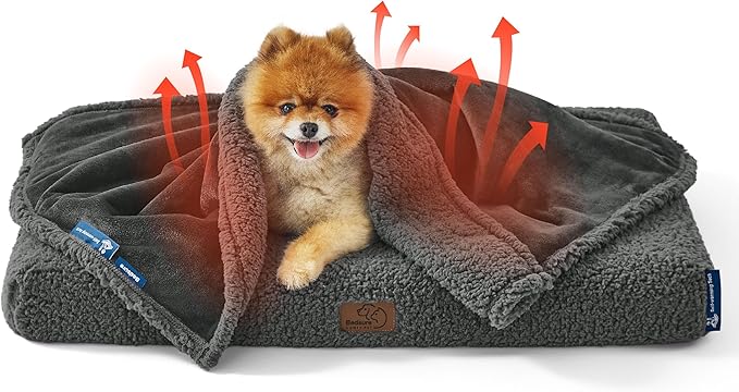 Bedsure Self Warming Blanket for Small Dogs & Cats - Waterproof, Washable, Sherpa Fleece Puppy Blanket, Soft Plush Reversible Throw, 25"X35", Grey
