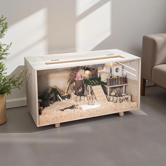 Pine Small Animals Houses&Habitats Chewproof, 32" Pine Guinea Pig Cage Hamster Cage for Small Animals (32" Medium, Short-Legged Stick)