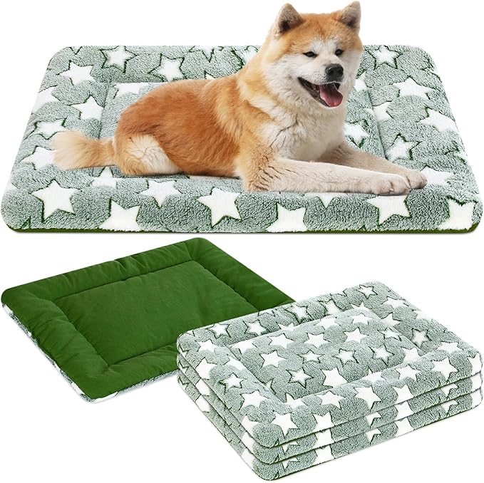 VitalCozy 4 Pcs Winter Dog Crate Pads, Ultra Soft Warm Washable Dog Cat Bed Mat for Pet Crate Comfortable Replaceable Reversible Kennel Pad for Small, Medium, Large Dogs (20 x 30 x 1.6 Inch,Green)