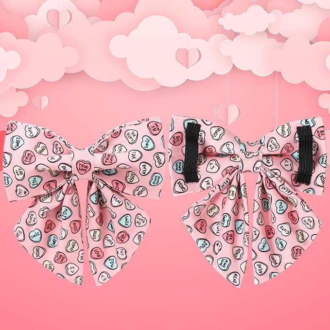 Valentine’s Dog Collar with Bow Tie, Pink Heart Bowtie Collar with Metal Buckle, Valentine’s Gift Pet Collar for Puppy Girl Boy Dog or Cat, Wedding Dog Collar,XL