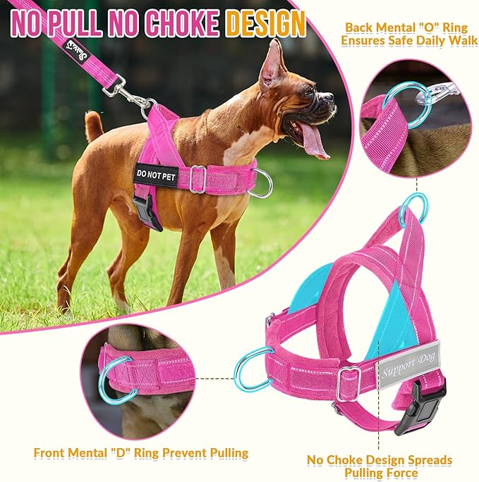 Lukovee No Pull Dog Harness & Leash Set - Heavy Duty Dog Vest Harness with Soft Padded for Medium Large Dogs, Adjustable Reflective Tactical Pet Harness for Easy Walk and Training (L, FU)