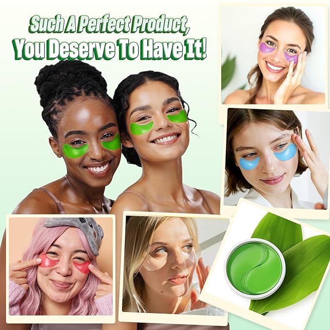 Under Eye Patches - 60 Pack for Puffy Eyes, Dark Circles, Bags & Wrinkles with Hydrolyzed Collagen & Hyaluronic Acid - Eye Care Pads for Daily Skincare (Green)