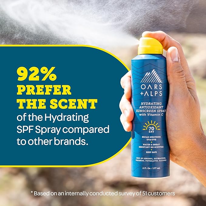 Oars + Alps SPF 70 Face & Body Broad Spectrum Sunscreen Spray | Fast-Absorbing, Lightweight, Non-Greasy, Hawaii Reef Act 104 Compliant, Water-Resistant, Octinoxate + Oxybenzone Free, 6 Oz, 1 Pack