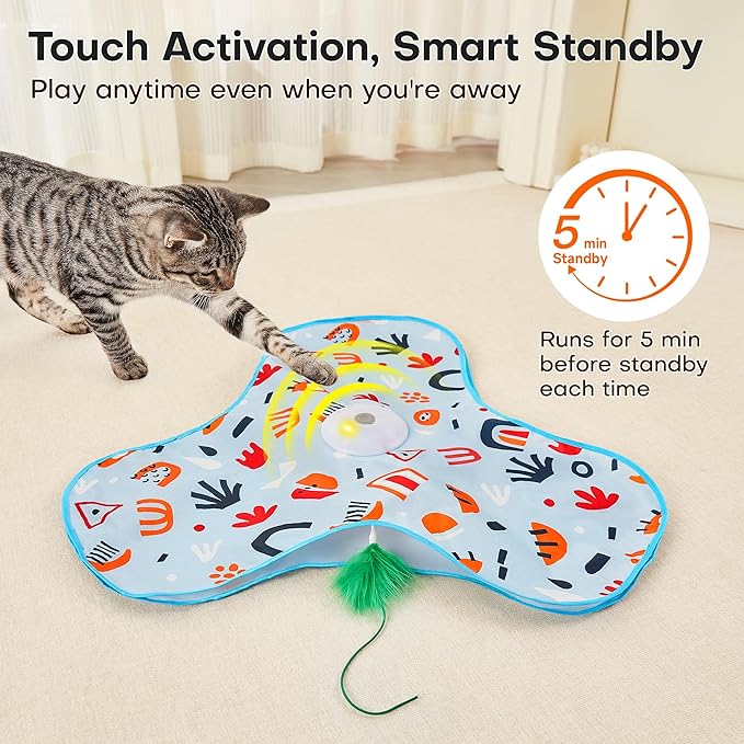 Potaroma Hide and Seek Interactive Cat Toys, Moving Concealed Wand Feather, Automatic Chargeable Indoor Kitten Exercise Kicker, Mouse Squeaky, Floral Cover