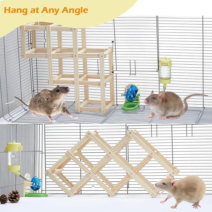 Wooden Rat Climbing Toys, Natural Pet Rat Cage Accessories Climbing Ladder, Fancy Rats Enrichment Toy Activities, Hanging Rodent Toys for Pet Rats in Cage Playing Chewing (M, 1pc)