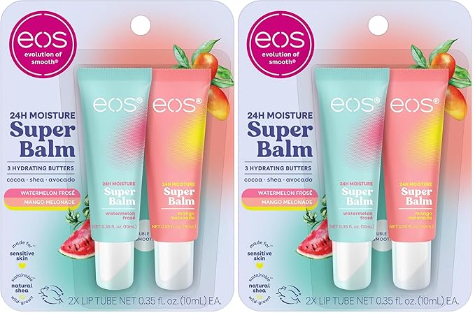 eos 24H Moisture Super Balm- Watermelon Frosé & Mango Melonade,Lip Mask,Day or Night Lip Treatment,Made for Sensitive Skin,0.35 fl oz,2 Count (Pack of 2)