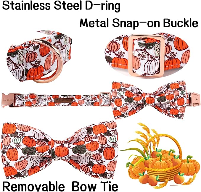 Unique Style Paws Halloween Day Dog Collar with Bow Pumpkin Cotton Dog Collars for Small Medium Large Dogs