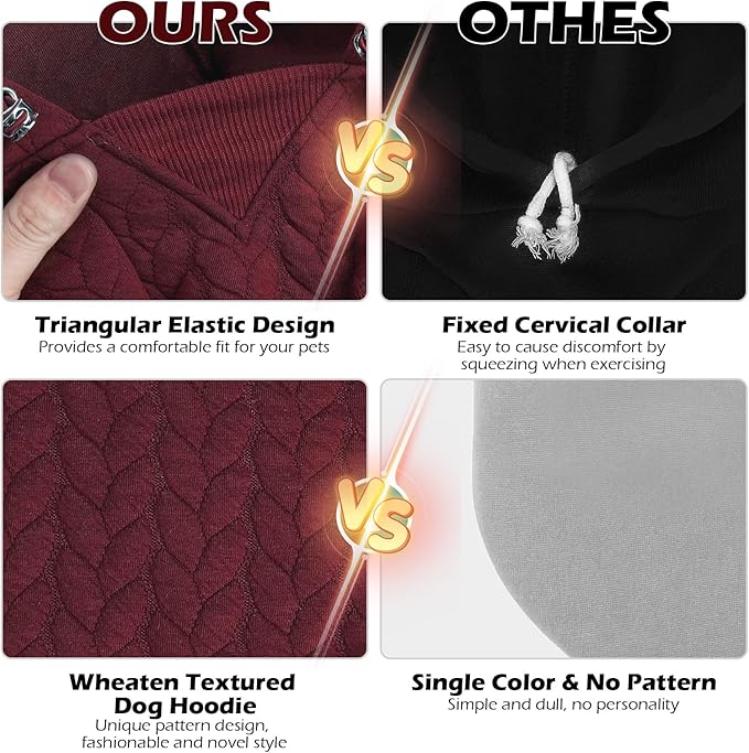 EXPAWLORER Textured Cable Knit Basic Dog Hoodie, Elevated Style Dog Sweater with Leash Hole and Pocket, Soft and Warm Pet Winter Coat, Cold Weather Clothes for Small Medium Large Dogs,Wine Red XL