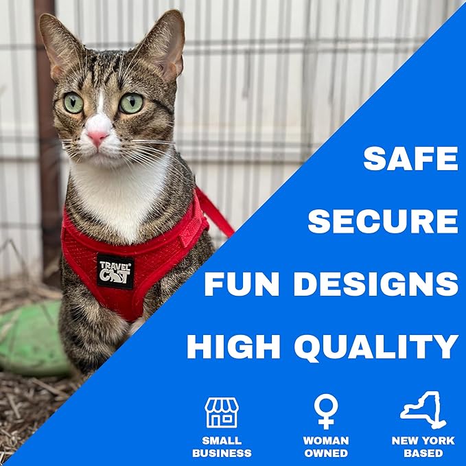 Travel Cat Harness and Leash Set - Adjustable Fit Mesh Cat Harness and Reflective Strap - Comfort Walking Vest for Kitten for Outdoor Walking, Hiking (Small, Red)