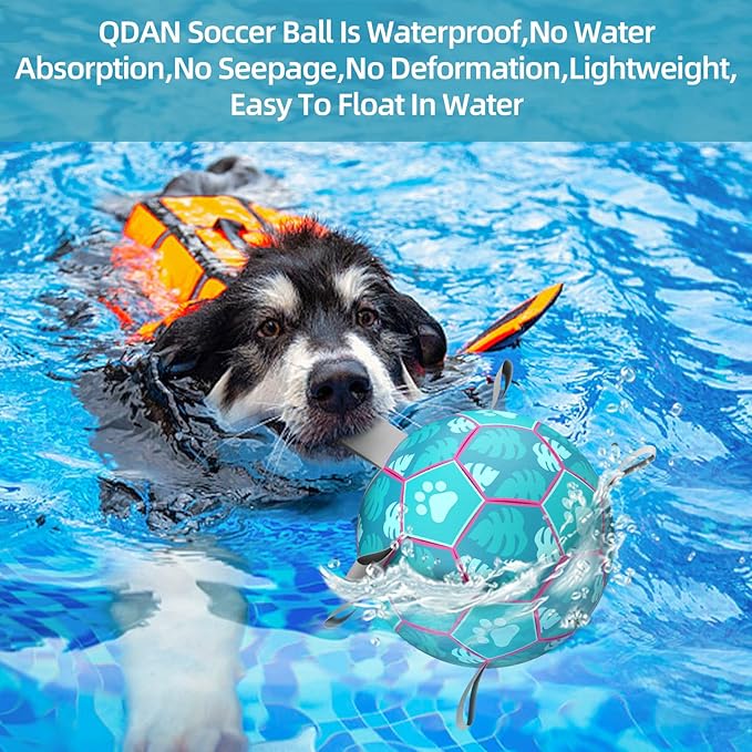 QDAN Dog Toys Soccer Ball, Tug of War Toy, Puppy Birthday Gifts, Water Toy, Durable Dog Balls for Medium Large Dogs, Lake Blue(8 inch)