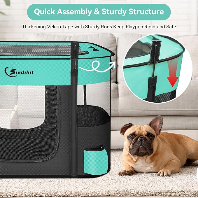 Dog Playpen,Cat Pet Puppy Pen,Portable Playpens for Dogs Indoor Outdoor Travel Camping Use,Foldable Dog Kennel Tent Crate for Rabbit Small Animals and Tent Stakes (Green, Large)