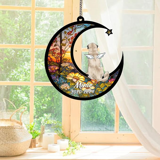 Personalized Anatolian Shepherd (Cream) Sun Catcher, Dog Memorial Gifts, Custom Anatolian Shepherd (Cream) with Wings Ornament Christmas Tree, Loss of Dog Sympathy Gift Memorial Suncatchers