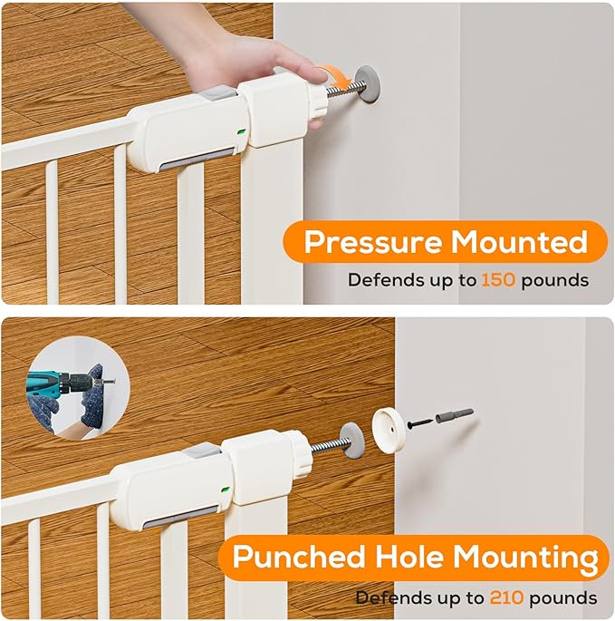 29.5-59.8" Baby Gate for Stairs, Baby Safety Essentials, Auto Close Gate for Doorways, Easy Install Pressure Mounted Dog Gate Indoor, Pet Gates for Dogs, White