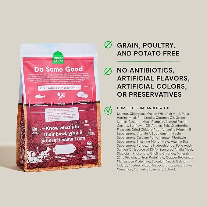 Open Farm, Grain-Free Dry Dog Food, Complete & Balanced Kibble, Sustainably & Ethically Sourced Ingredients, Non-GMO Veggies & Superfoods to Support Overall Health, Wild-Caught Salmon Recipe, 11lb Bag
