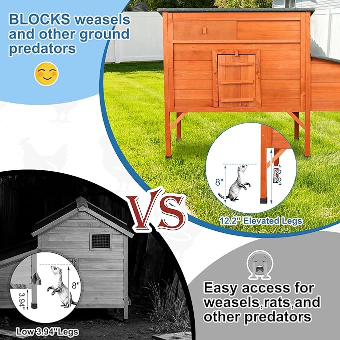 Outdoor Chicken Coop Weatherproof Wooden Hen House Small Animal Pet Hutch with Asphalt Roof Elevated Legs Removable PVC Layer Above Nest Box Pull-Out Tray