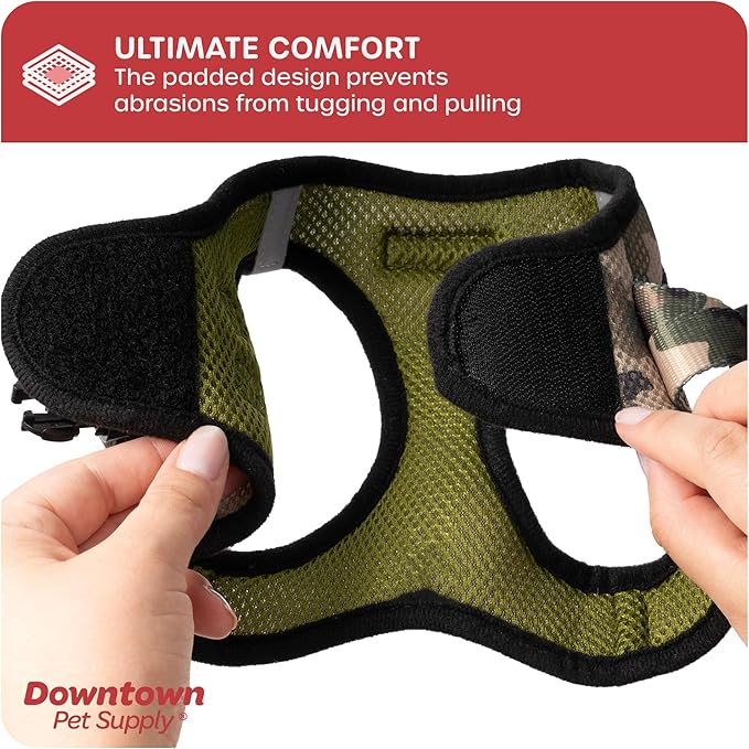 Downtown Pet Supply Step in Dog Harness for Small Dogs No Pull, Large, Camo Green - Adjustable Harness with Padded Mesh Fabric and Reflective Trim - Buckle Strap Harness for Dogs