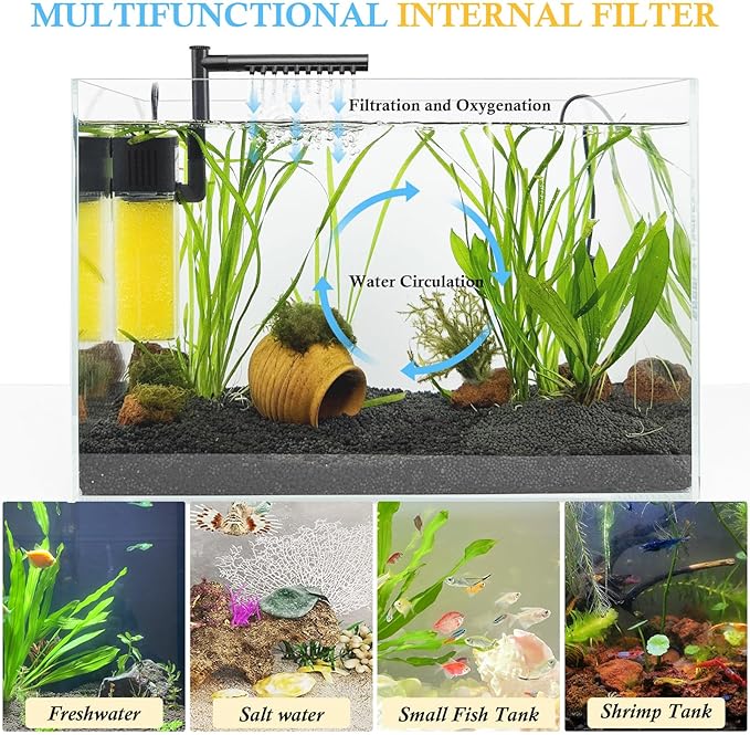 FEDOUR 10W 15W 20W Aquarium Submersible Filter, Quiet Fish Tank Internal Filter with Spray Bar, Powerful Aquarium Filter for 5-80 Gallon Tank (10W for 5-30Gallon)