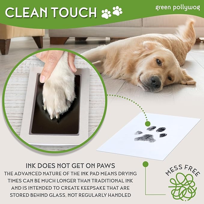 Green Pollywog | Paw Print Pet Keepsake Hinge Photo Frame + Ink Pad Kit | Dog Paw Print Kit | Extra-Large Ink Pad Included | 4 x 6 Picture Openings