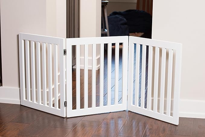 INTERNET'S BEST Dog Gate Indoor Freestanding Pet Barrier, Folding Wood Dog Fence, Extra Wide Doorway Puppy Gate, Indoor Animal Privacy Panel, Wooden Cat Fence - 3 Panel - 24", White