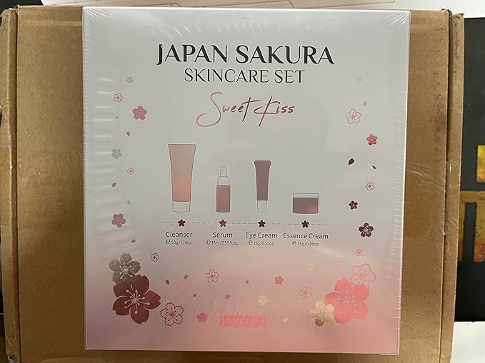 Japan Sakura Skin Care Set, Japan Sakura Skincare Set, Japanese Skin Care Set, Face Skincare Kit with Cleanser, Serum, Eye Cream, Face Cream, Skin Care Gift Set for Teen Girls, Women
