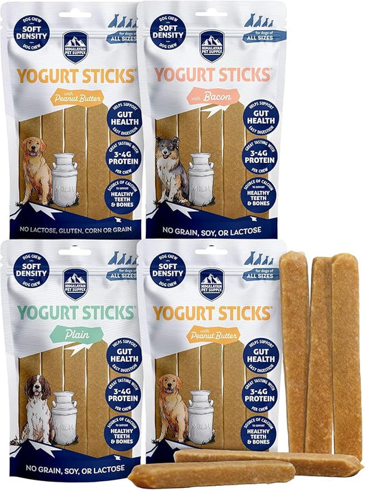 Himalayan Dog Chew Yogurt Sticks, Mixed Flavors, Dog Treats with Prebiotics, Probiotics & Protein, Digestive Support, Lactose & Gluten Free, Natural Dog Treat for All Breeds, Made in America, 4pk