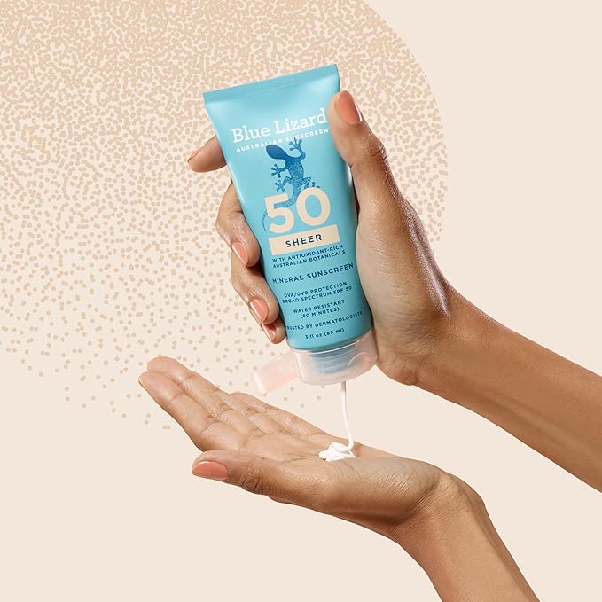 Blue Lizard Sheer Mineral SPF 50 Sunscreen Lotion, Zinc Oxide, 100% Mineral Formula, Nourishes with Australian Desert Lime and Peach, Paraben-Free, Fragrance-Free, 3 fl oz