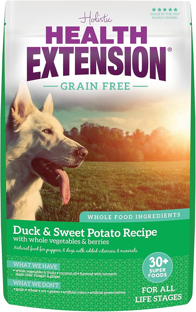 Health Extension Grain Free Duck & Sweet Potato Dry Dog Food - 30+ Superfoods and Probiotics for All Life Stages (23.5lb)