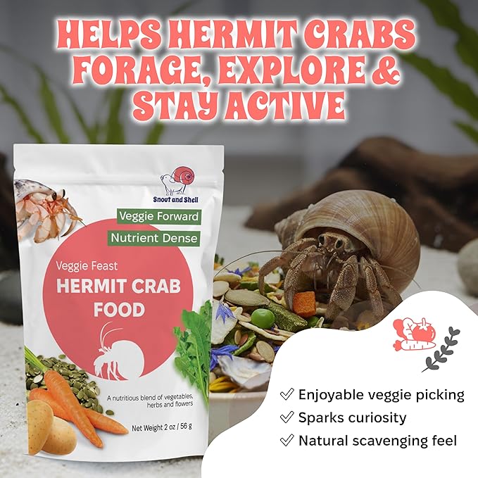 Snout and Shell Veggie Feast Hermit Crab Food – Nutrient-Dense Vegetable Blend with Pea Flakes, Pumpkin Seed, Carrots & Flowers – Natural Foraging Mix for All Hermit Crab Species – 2 oz / 56 g