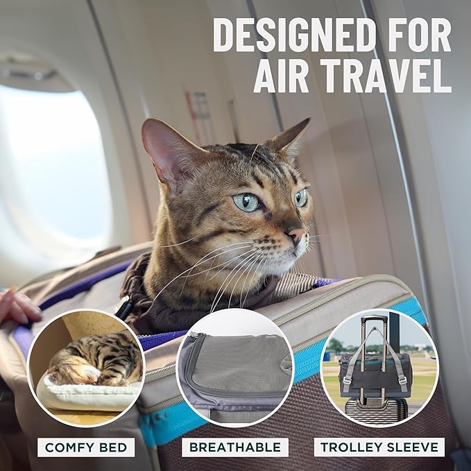 OutdoorBengal Zeppelin™ Airline-Approved Large Cat Carrier Soft – TSA-Approved Pet Carriers with Top Opening for Plane and Car Travel – Kittens or Small Dog Carrier (Creme)