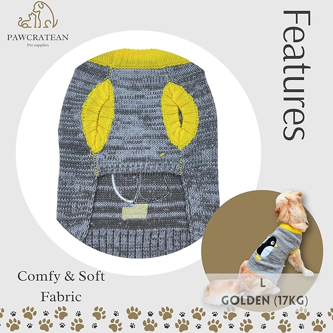 Cute Sweater for Dogs and Cats Soft Flannel Pet Outfit Warm and Cozy Animal Hoodie Small to Large Pet Clothes for Halloween Parties and Everyday Wear (X-Large, Grey Pinguin)