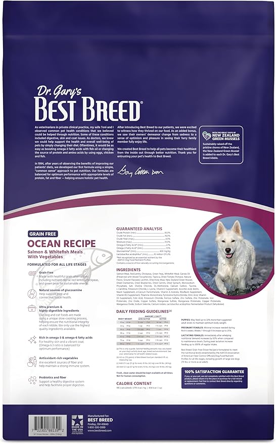 Dr. Gary's Best Breed Grain Free Ocean Recipe Slow-Cooked in USA, Natural Dry Dog Food for All Breeds and Sizes, 26lbs.