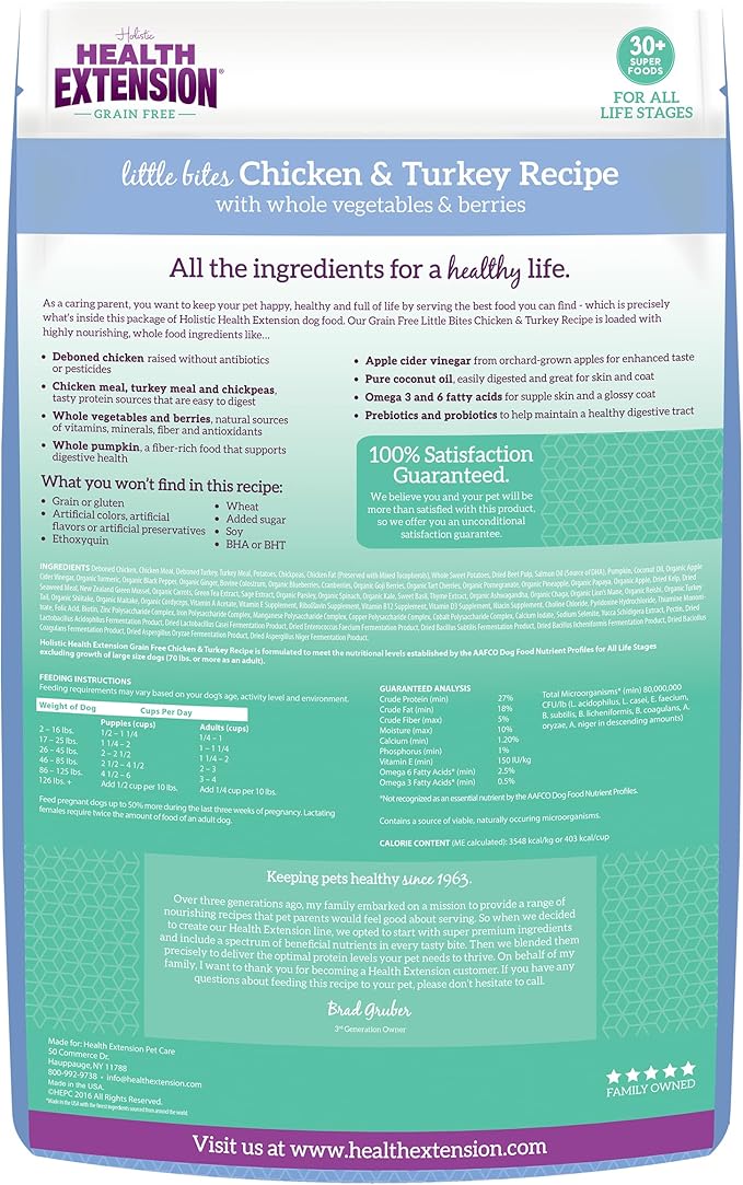 Health Extension Grain Free Chicken & Turkey Little Bites Small Kibble Formula with 30+ Superfoods and Probiotics for Teacups, Toys & Miniature Dogs (3.5lb)